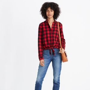 MADEWELL Flannel Tie Front Shirt in Buffalo Check